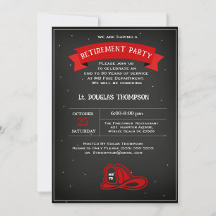 Invitation Pompier Red Black Retraite Party