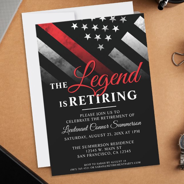 Invitation Pompier Retraite Ligne Rouge Flag Flaman (Créateur téléchargé)