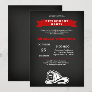 Invitation Pompier rouge et noir Chalkboard retraite