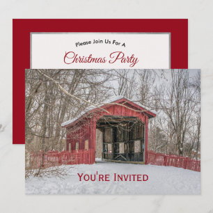 Invitation Pont couvert Neige rouge Photo Noël