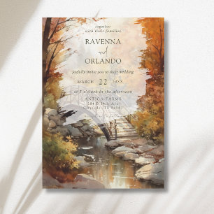Invitation Pont de bois automnal aquarelle pour mariage d'aut