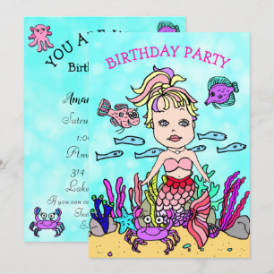 Invitation Ponytail Sirène sous la mer fête d'anniversaire