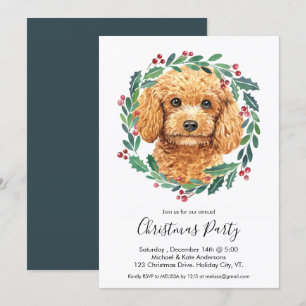 Invitation Poodle mignon chien élégant Wreath fête de Noël