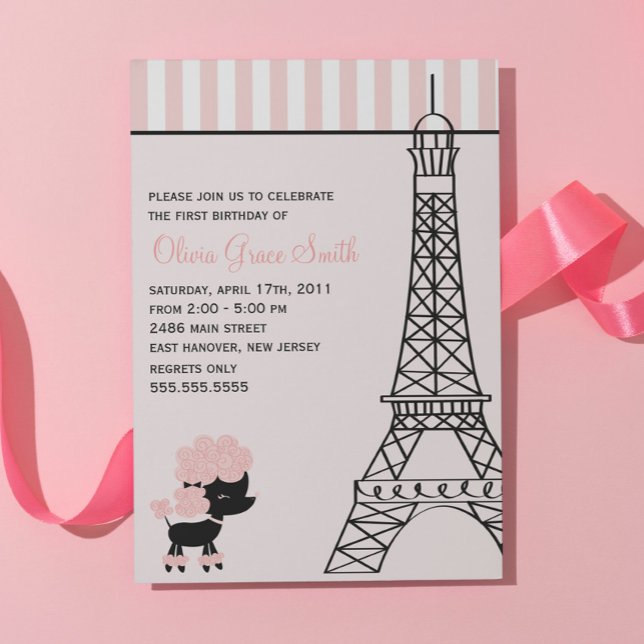 Invitation Poodle rose à Paris Anniversaire (Créateur téléchargé)
