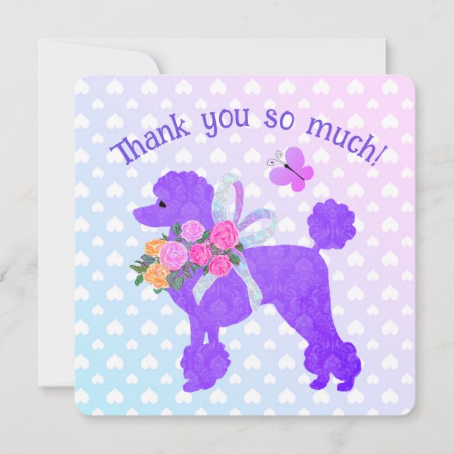 Invitation Poodle violet filles Merci personnalisé (Devant)