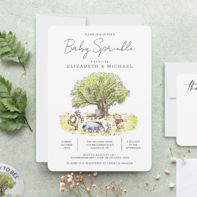 Invitation Pooh et Pals Aquarelle Baby Sprinkle (Invitation on table)