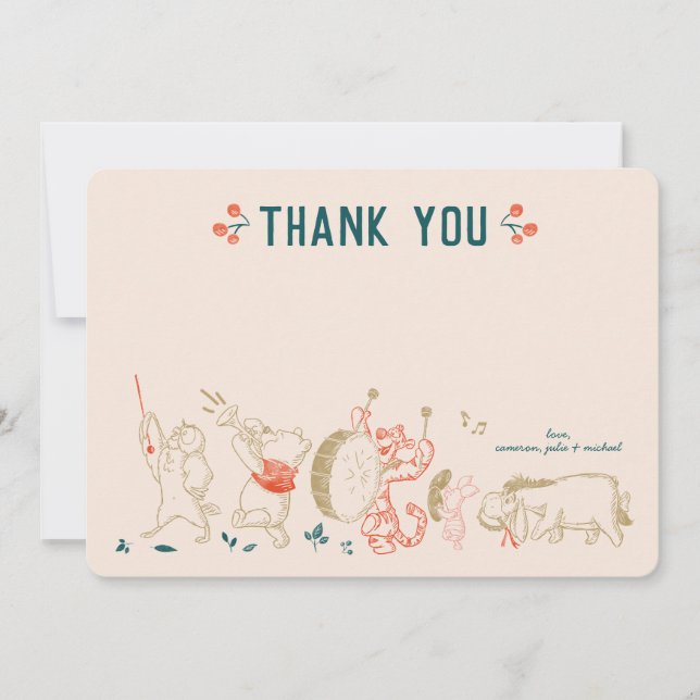 Invitation Pooh et Pals Hiver 1er anniversaire Merci (Devant)