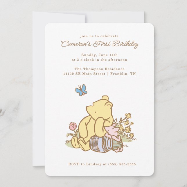 Invitation Pooh et Piglet classiques Premier anniversaire (Devant)