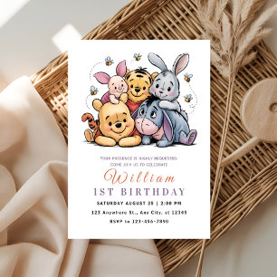 Invitation Pooh et ses amis Anniversaire Fantaisiste