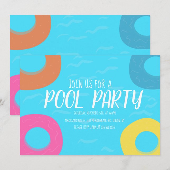 Invitation Pool Bing Party Anniversaire N'importe quel âge (Devant / Derrière)