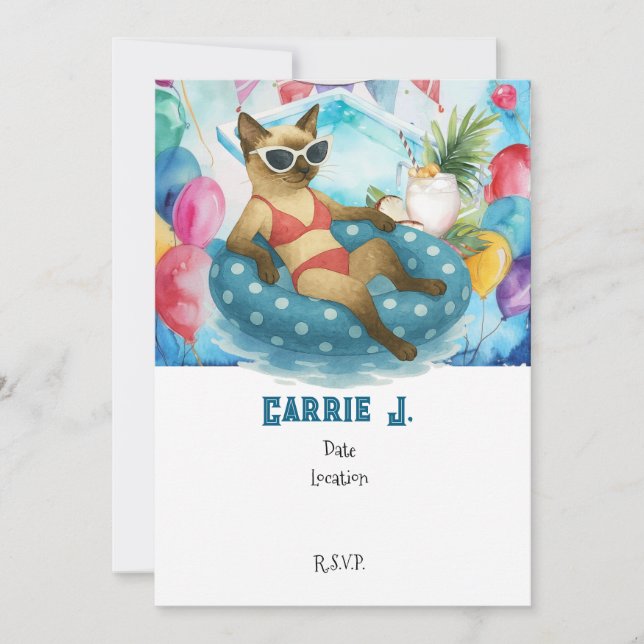 Invitation Pool Birthday Party for Cat Lovers   (Devant)