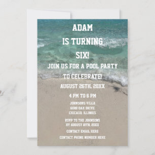 Invitation Pool Party 6Anniversaire Sixième Plage Art Cool