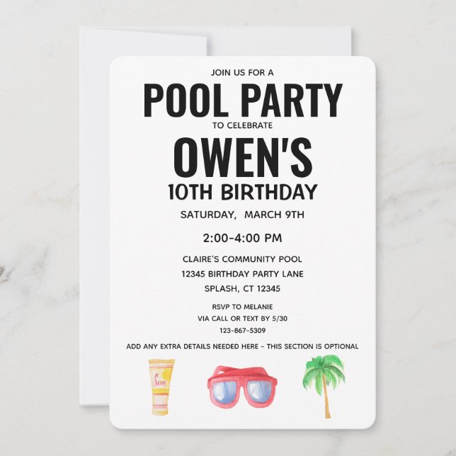 Invitation Pool Party Anniversaire de la fête neutre (Devant)