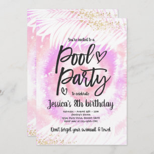 Invitation Pool Party Anniversaire Pink Tie Tee Pool Party