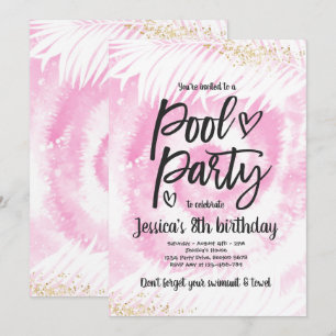 Invitation Pool Party Anniversaire Pink Tie Tee Pool Party