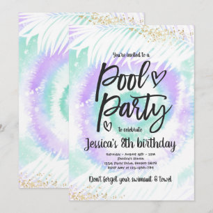 Invitation Pool Party Anniversaire Purple Tie Tee Pool Party