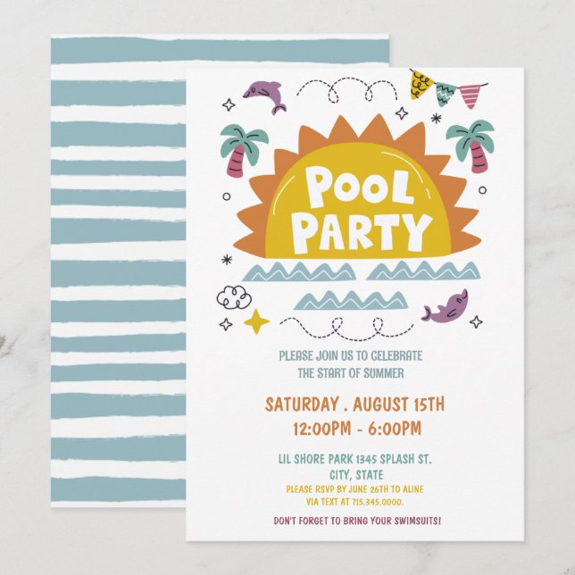 Invitation Pool Party, Dernière journée de l'école (Devant / Derrière)
