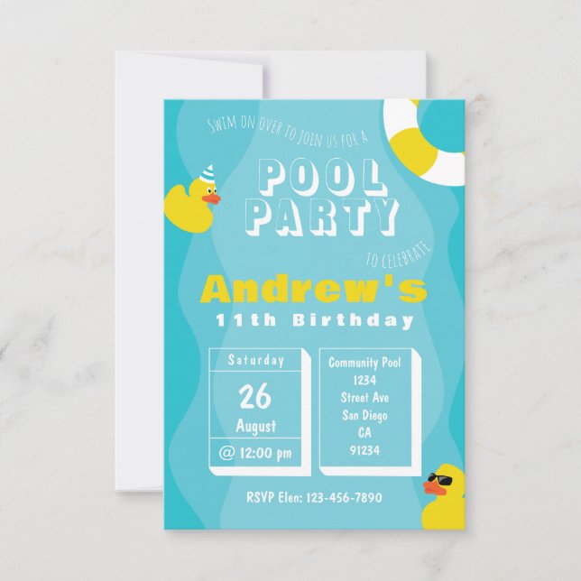 Invitation Pool Party - Enfants à thème Anniversaire de fête  (Devant)