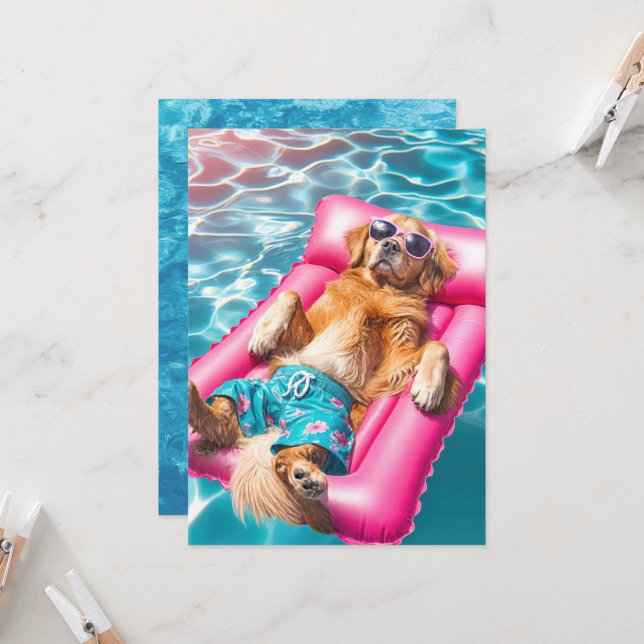 Invitation Pool Party Golden Retriever (Devant/Arrière en situation)