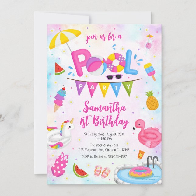 Invitation Pool Party | Modern Summer Themed Birthday Party (Devant)