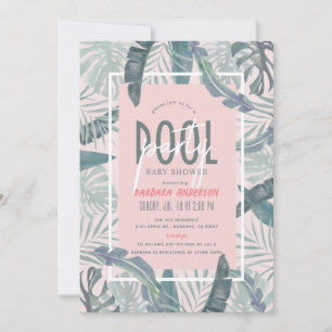 Invitation Pool Party Tropical Feuilles rose Baby shower fill