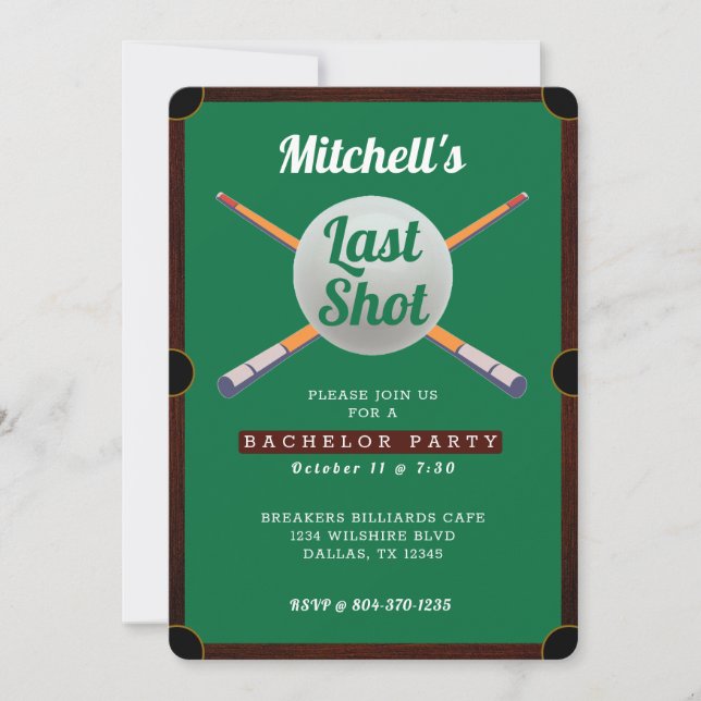 Invitation Pool Table Billard Bachelor Party (Devant)