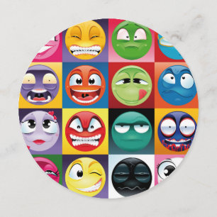 Invitation pop art emoji 5,25 x 5,25 Cercle d'invitation