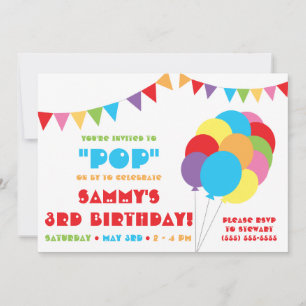 Invitation Pop by to Celebrate ! Balloon arc-en-ciel et faisc