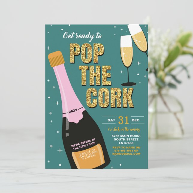 Invitation Pop de Champagne de la Soirée du Nouvel An (Debout devant)