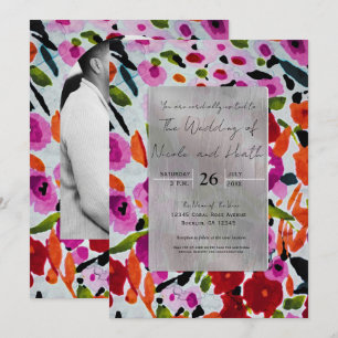 Invitation Pop de couleur vive Fleurs aquarelles encre mariag