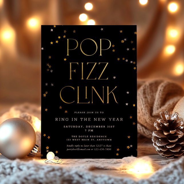 Invitation Pop Fizz Clink Black Gold Soirée de la Saint-Sylve (Créateur téléchargé)