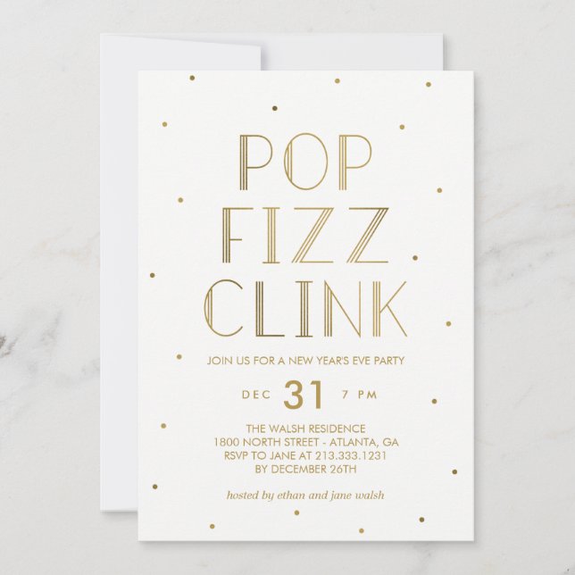 Invitation Pop Fizz Clink Fête Nouvel An Soirée (Devant)