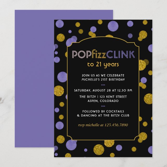 Invitation Pop Fizz Clink Milestone ou tout âge Adulte Annive (Devant / Derrière)