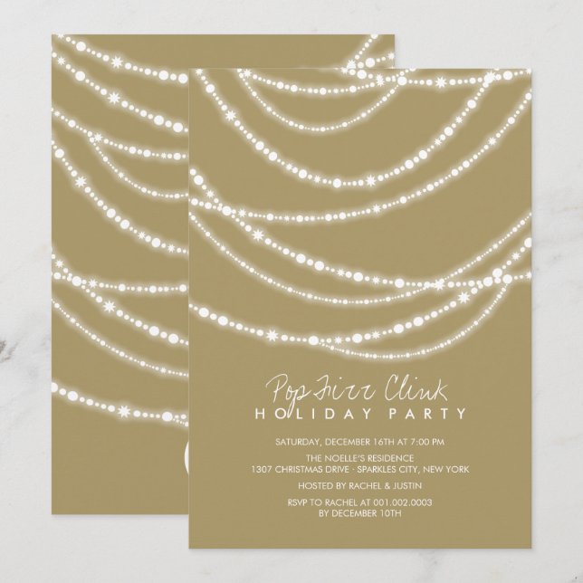 Invitation Pop Fizz Clink Sparkles Chic Holiday Party Invitat (Devant / Derrière)