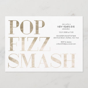Invitation Pop Fizz Smash Faux Gold Foil Nouvel An