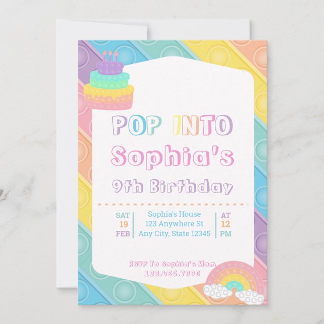 Invitation Pop It Anniversaire Fête Pastel Pop Bubble Fidget (Devant)