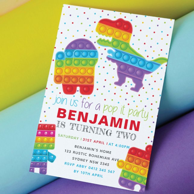 Invitation Pop It Boy Anniversaire Dinosaur Robot Anniversair (Créateur téléchargé)