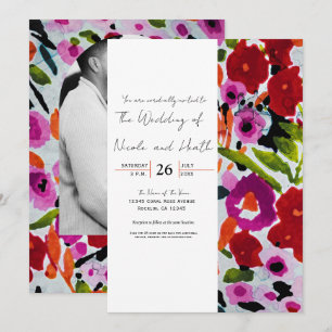 Invitation Pop of Bold Color Inky Watercolor Flowers Mariage