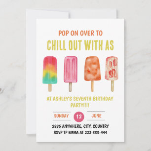 Invitation Pop On Over and Chill Popsicle Anniversaire de enf