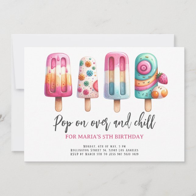 Invitation Pop On Over & Chill Popsicle Anniversaire de enfan (Devant)