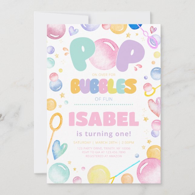 Invitation Pop on Over for Bubbles Anniversaire (Devant)