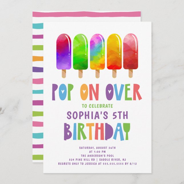 Invitation Pop On Over Popsicles Anniversaire (Devant / Derrière)