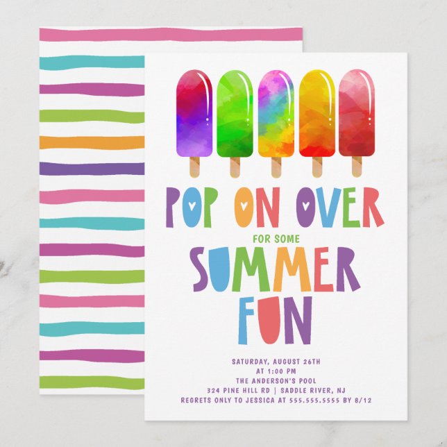 Invitation Pop On Over Popsicles SummerParty (Devant / Derrière)