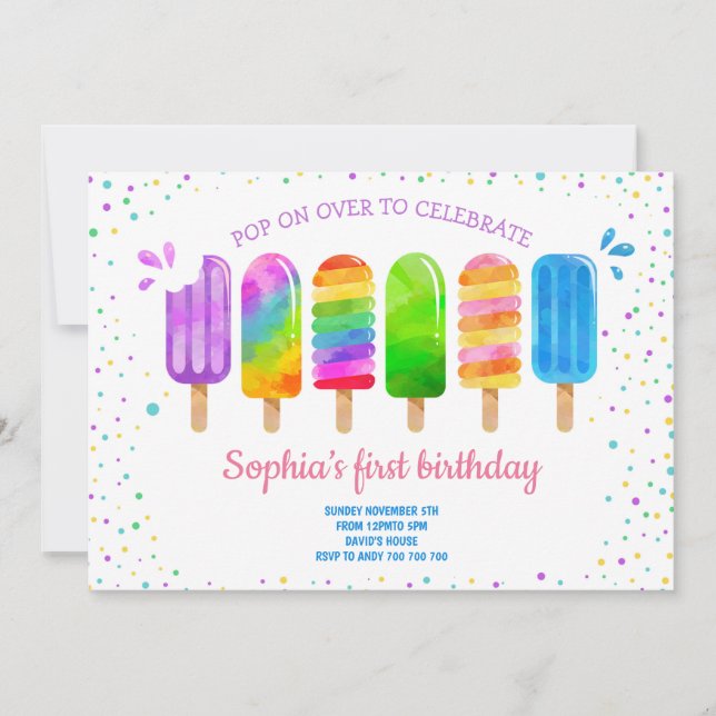 Invitation Pop on Over Summer Ice Cream Girl Birthday Party (Devant)