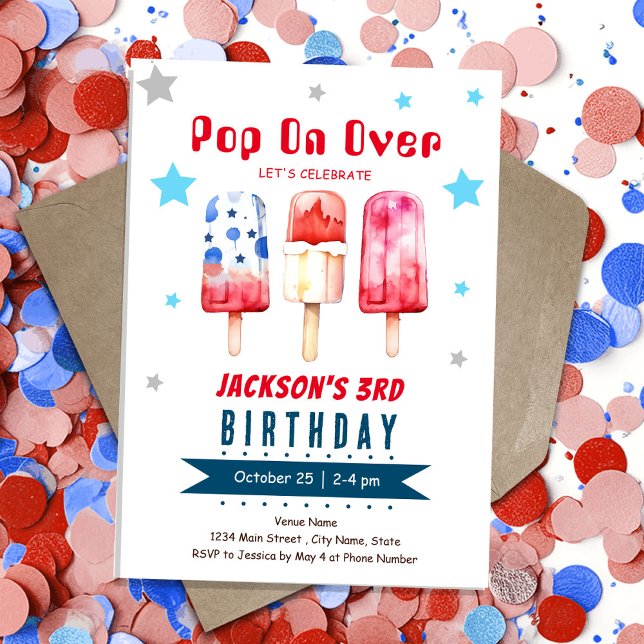 Invitation Pop Over Kids Summer Ice Pop 3e anniversaire (Créateur téléchargé)