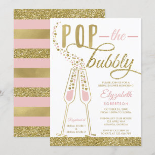 Invitation Pop The Bubbly Fête des mariées Invitation, Faux G