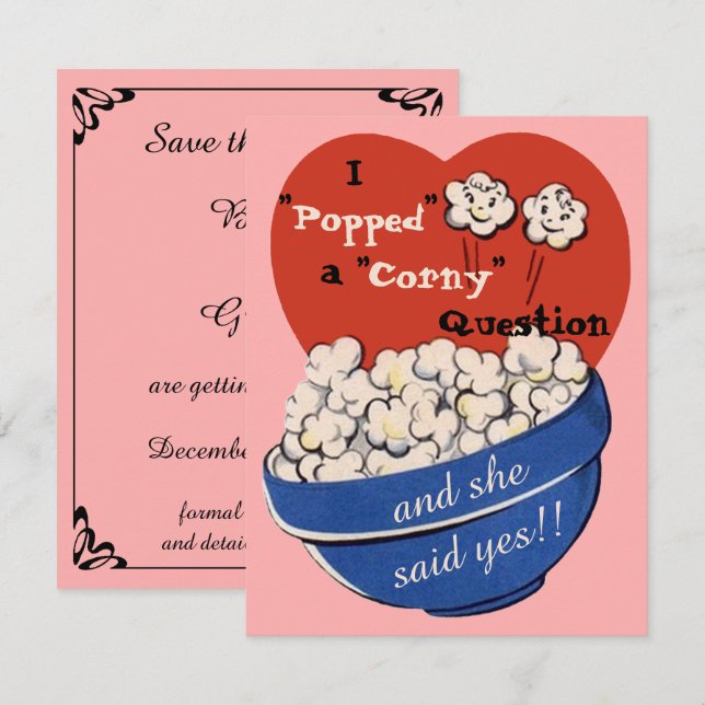 Invitation Popcorn Corny Question, Cute Retro Enregistrer la  (Devant / Derrière)
