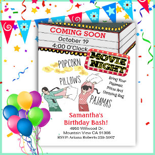 Invitation Popcorn Coussin Pyjamas Girl Film Nuit Anniversair