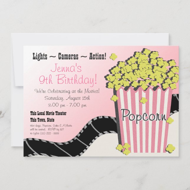 Invitation Popcorn et un film rose (Devant)