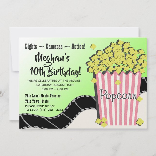 Invitation Popcorn et un film rose et vert (Devant)